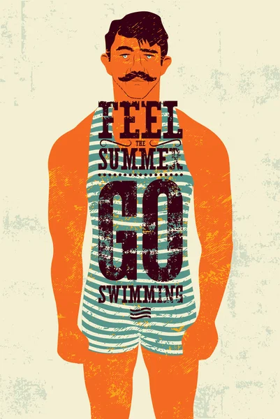 Τυπογραφικές κολύμπι φράση εκλεκτής ποιότητας grunge σχεδιασμός αφίσας με καλοκαίρι κολυμβητής. Ρετρό διανυσματικά εικονογράφηση. — Διανυσματικό Αρχείο