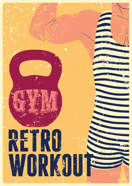 Diseño tipográfico de póster grunge vintage Gym con hombre fuerte. Ilustración de vectores retro . — Vector de stock