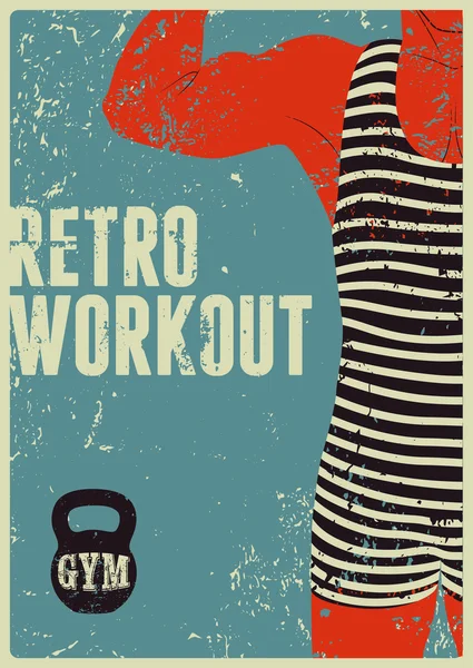 Typografické tělocvičně vinobraní grunge návrh plakátu s silného muže. Retro vektorové ilustrace. — Stockový vektor