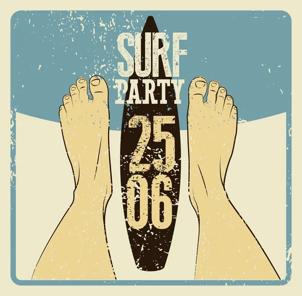 Tipografico Surf Beach Party grunge vintage poster design. Illustrazione vettoriale retrò . — Vettoriale Stock