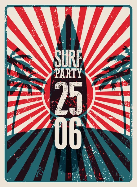 Typograficzne Surf Beach Party plakat retro urbanistycznego grunge. Ilustracja wektorowa. — Wektor stockowy