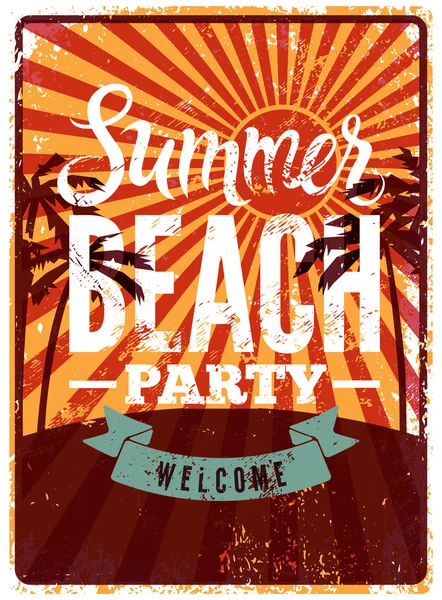Typografické letní Beach Party grunge retro plakátu. Vektorové ilustrace. — Stockový vektor