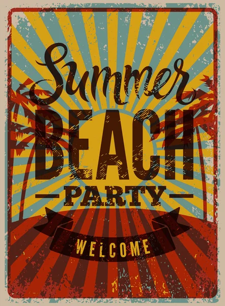 Typographic Summer Beach Party grunge retro poster design. Vector illustration. — Stock Vector