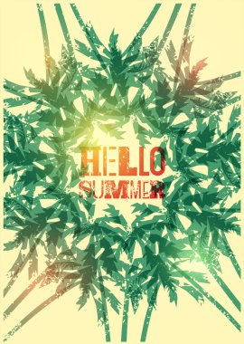 Merhaba yaz! Yaz tipografik grunge retro afiş tasarımı. Vektör çizim.
