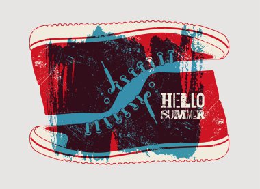Merhaba yaz! Yaz tipografik grunge retro afiş tasarımı. Vektör çizim.