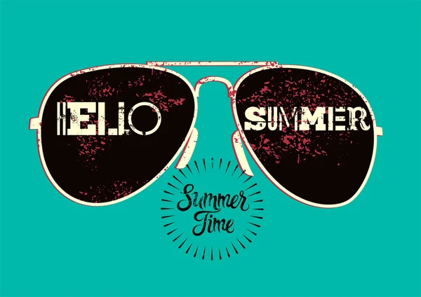 ¡Hola Summer! Diseño tipográfico de póster retro grunge de verano. Ilustración vectorial . — Vector de stock