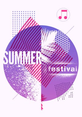 Yaz Festivali tipografik grunge vintage poster tasarımı. Retro vektör illüstrasyonu.