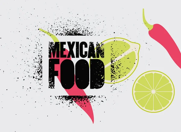 Meksykańskie Jedzenie Szablon Spray Styl Grunge Plakat Projekt Wapna Chili — Wektor stockowy