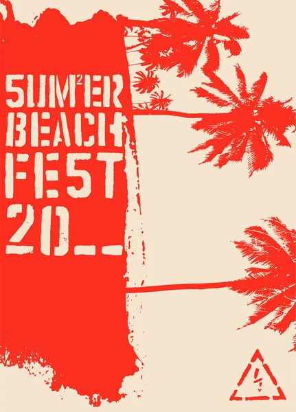 Summer Beach Festival Tipográfico Grunge Design Cartaz Estilo Estêncil Vintage — Vetor de Stock