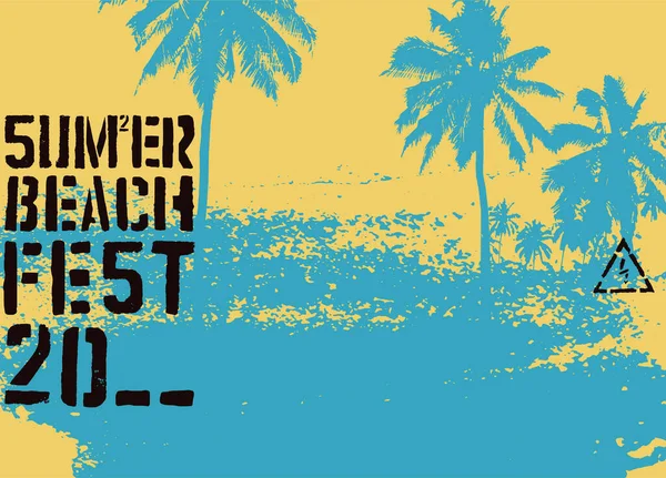Summer Beach Festival Tipográfico Grunge Design Cartaz Estilo Estêncil Vintage — Vetor de Stock
