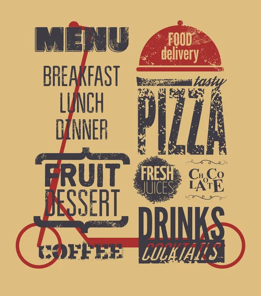 Food Delivery Concept Typographic Vintage Grunge Poster Design Ηλεκτρικά Σκούτερ — Διανυσματικό Αρχείο