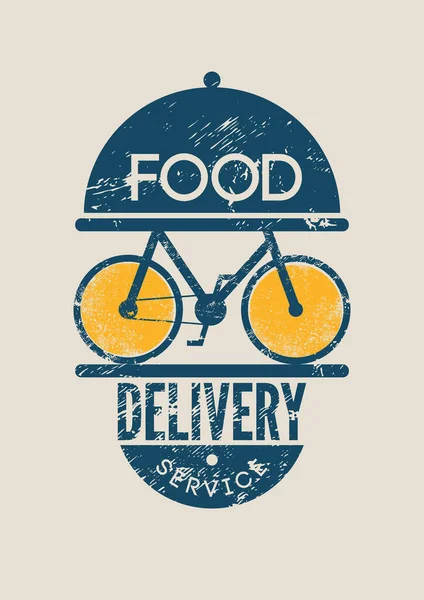 Food Delivey Service Concept Typographical Vintage Grunge Poster Design Bike — Stock Vector