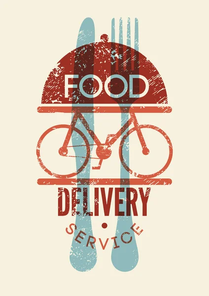 Food Delivery Service Konzept Typografisches Vintage Grunge Poster Design Mit — Stockvektor