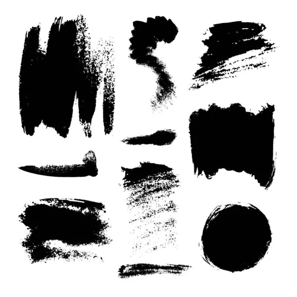 Monochroom Abstracte Vector Grunge Texturen Set Handgetekende Verfpenseelstreken Vlekken — Stockvector