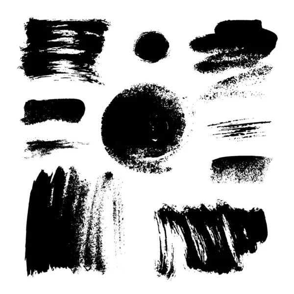 Monochroom Abstracte Vector Grunge Texturen Set Handgetekende Verfpenseelstreken Vlekken — Stockvector