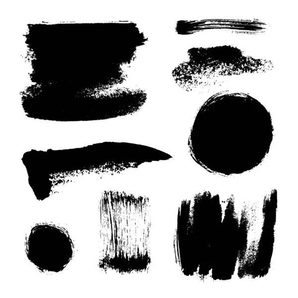 单色抽象矢量磨擦纹理 一套手绘漆刷笔划及污渍 — 图库矢量图片