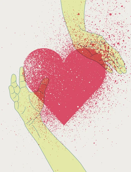 Salve Amor Cartão Saudação Valentine Coração Símbolo Tipográfico Vintage Spray —  Vetores de Stock