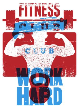 Jimnastik kulübü tipografik vinç poster tasarımı güçlü bir adamla. Retro vektör illüstrasyonu.