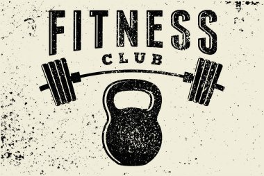 Fitness Kulübü tipografik klasik grunge poster tasarımı. Retro vektör illüstrasyonu.