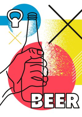 Bira tipografik soyut geometrik grunge posteri. Retro vektör illüstrasyonu.