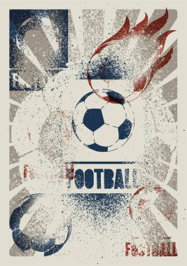 Futbol tipografik klasik grunge tarzı poster. Retro vektör illüstrasyonu.