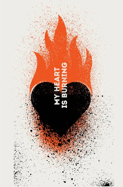 Mein Herz Brennt Valentinstag Grußkarte Vorhanden Herz Symbol Typografische Vintage — Stockvektor