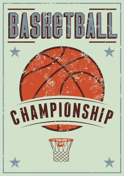 Basketbol Şampiyonası tipografik klasik grunge tarzı poster. Retro vektör illüstrasyonu.