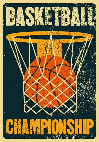 Basketbol Şampiyonası tipografik klasik grunge tarzı poster. Retro vektör illüstrasyonu.