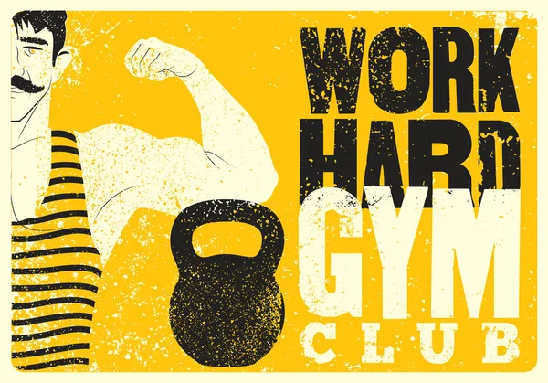 Work Hard Retro Gym Typographic Vintage Grunge Poster Design Strong — Stock Vector