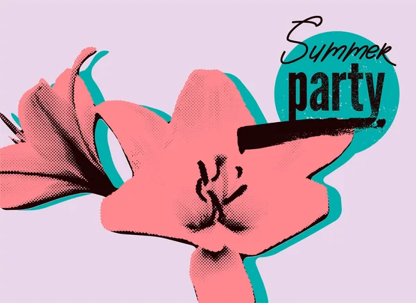 Summer Party Disegno Poster Vintage Grunge Tipografico Illustrazione Vettoriale Retrò — Vettoriale Stock