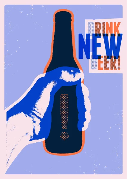 Drink New Beer Typographic Vintage Grunge Style Beer Poster Hand — Stock Vector