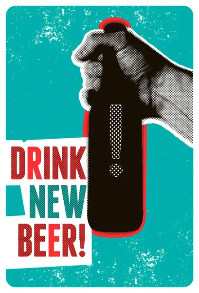 Drink New Beer Typographic Vintage Grunge Style Beer Poster Hand — Stock Vector