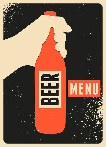ビールメニュータイポグラフィヴィンテージグランジスタイルのポスター レトロベクトルイラスト — ストックベクタ