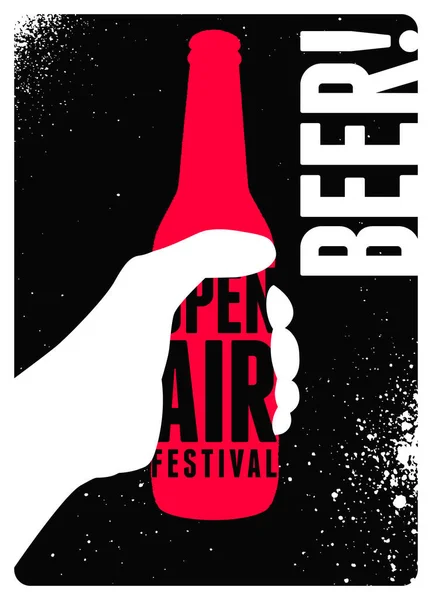 Cerveza Aire Libre Festival Tipográfico Estilo Vintage Diseño Póster Ilustración — Vector de stock