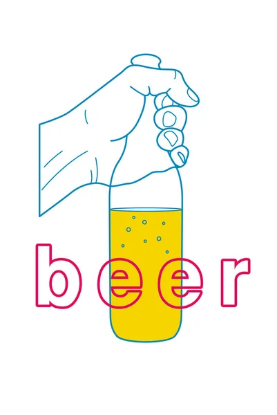 Beer Minimalistisches Plakatdesign Der Hand Hält Eine Flasche Bier Vektorillustration — Stockvektor