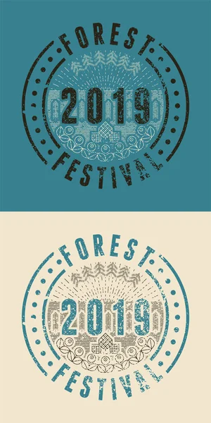 Forest Festival 2019 Gráfico Padrão Geométrico Linear Rótulo Crachá Ilustração — Vetor de Stock