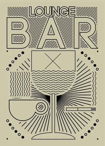 Wine Coffee Cigarette Lounge Bar Menu Simple Graphic Linear Geometric — Stock Vector