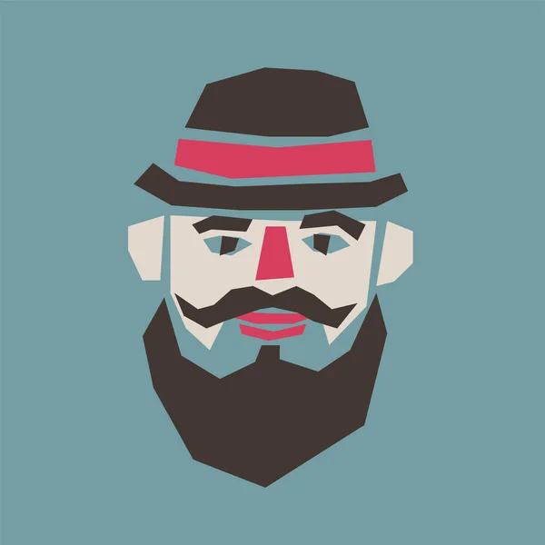 Uomo Con Cappello Dei Baffi Personaggio Cartone Animato Stile Applique — Vettoriale Stock