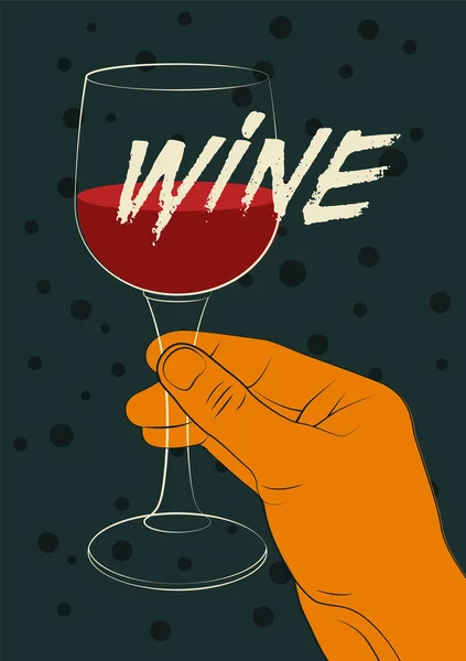 Wine Typographical Vintage Style Poster Design Hand Holding Glass Wine — Stock Vector