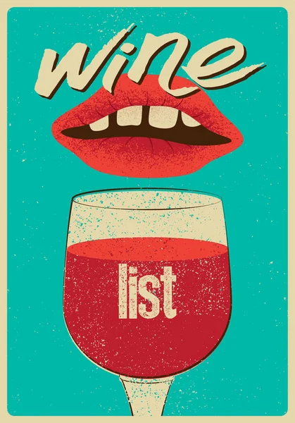Wine List Typographical Vintage Style Grunge Poster Design Retro Vector — Stock Vector