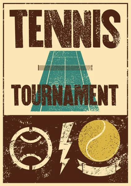 테니스 토너먼트 타이포그래피 빈티지그런지 스타일 포스터 디자인 일러스트 — 스톡 벡터