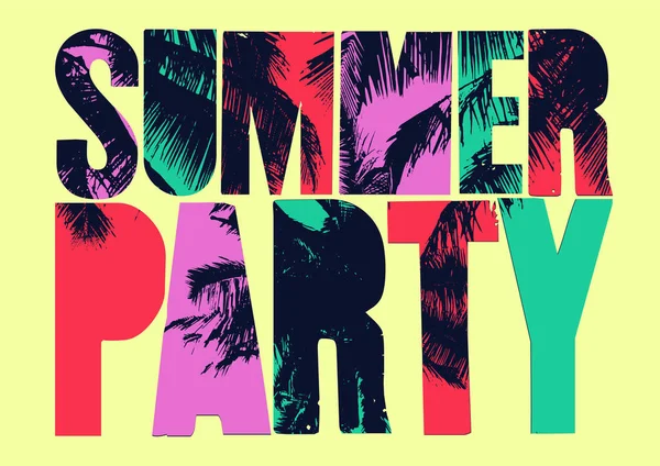 Summer Party Tipográfico Grunge Design Cartaz Vintage Ilustração Vetorial Retrô — Vetor de Stock