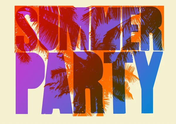 Summer Party Tipográfico Grunge Design Cartaz Vintage Ilustração Vetorial Retrô — Vetor de Stock