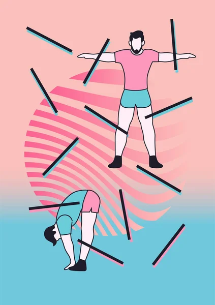 Fitness Sport Diseño Póster Estilo Plano Con Hombre Haciendo Ejercicios — Archivo Imágenes Vectoriales