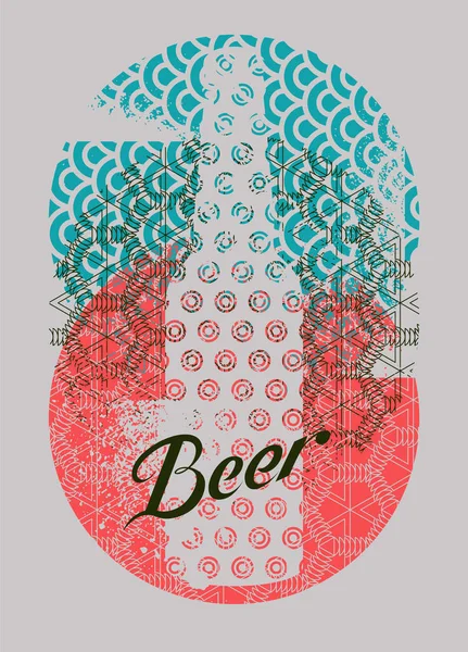 Beer Bottle Abstract Geometric Pattern Typographical Vintage Style Grunge Poster — Stock Vector