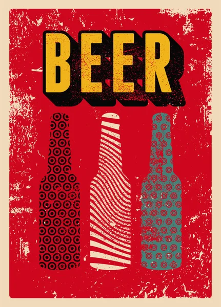 Butelki Piwem Abstrakcyjny Geometryczny Wzór Typograficzny Styl Vintage Grunge Plakat — Wektor stockowy