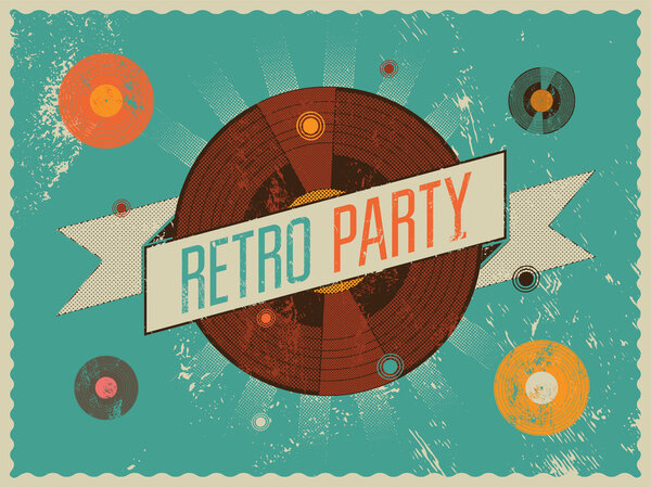 Retro party poster design. Vector illustration.