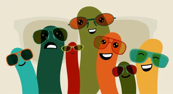 Personajes divertidos en gafas de colores. Ilustración vectorial — Archivo Imágenes Vectoriales