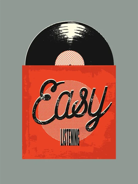 Retro poster style of music "Easy Listening". Vinyl disk in sleeve. Vector illustration — Stock Vector