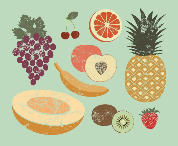 Collection of retro fruits. Vintage vector set of fruits — Stock Vector